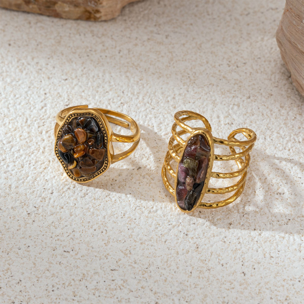 Ensemble De Colliers En Pierre Naturelle, Acier Inoxydable, Couleur Or, Étanche Image3