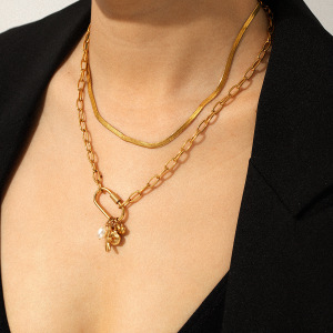 Collier Pendentif Océanique En Acier Inoxydable Étanche Couleur Or (1 Pièce) h5 Image5
