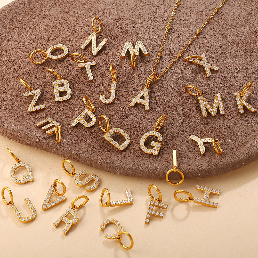 Pendentif Diy En Acier Inoxydable Étanche Doré Avec Strass (1 Pièce, 26 Lettres) h5Image2