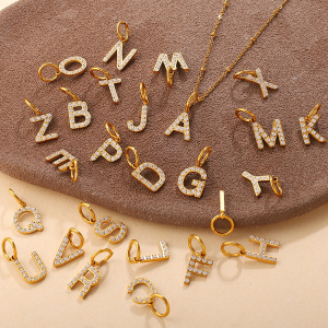 Pendentif Diy En Acier Inoxydable Étanche Doré Avec Strass (1 Pièce, 26 Lettres) h5 Image2