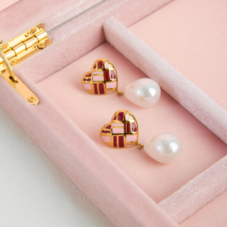 Boucles d'oreilles pendantes romantiques en forme de cœur, en acier inoxydable étanche, couleur or, pour femme (1 paire). 2