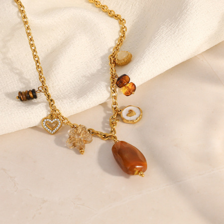 Collier pendentif femme en acier inoxydable étanche avec pendentif cœur et fleur (1 pièce) 2