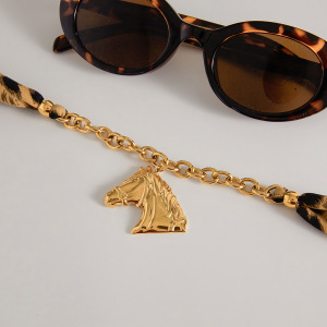 Collier Pendentif Femme Luxueux En Acier Inoxydable Doré, Imprimé Léopard Et Cheval (1 Pièce) h5 Image6