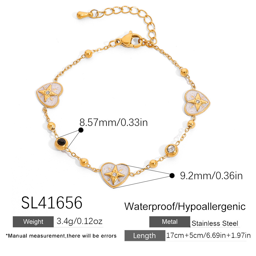 Bracelet Chaîne Femme Étanche En Acier Inoxydable Avec Motif Cœur, Étoile Et Cercle (1 Pièce)