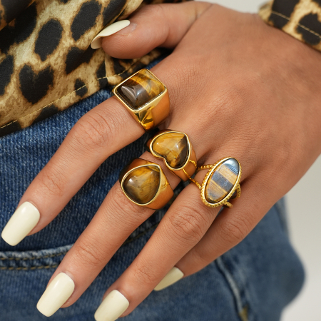 Bague femme rétro de forme irrégulière en acier inoxydable étanche couleur or (1 pièce)