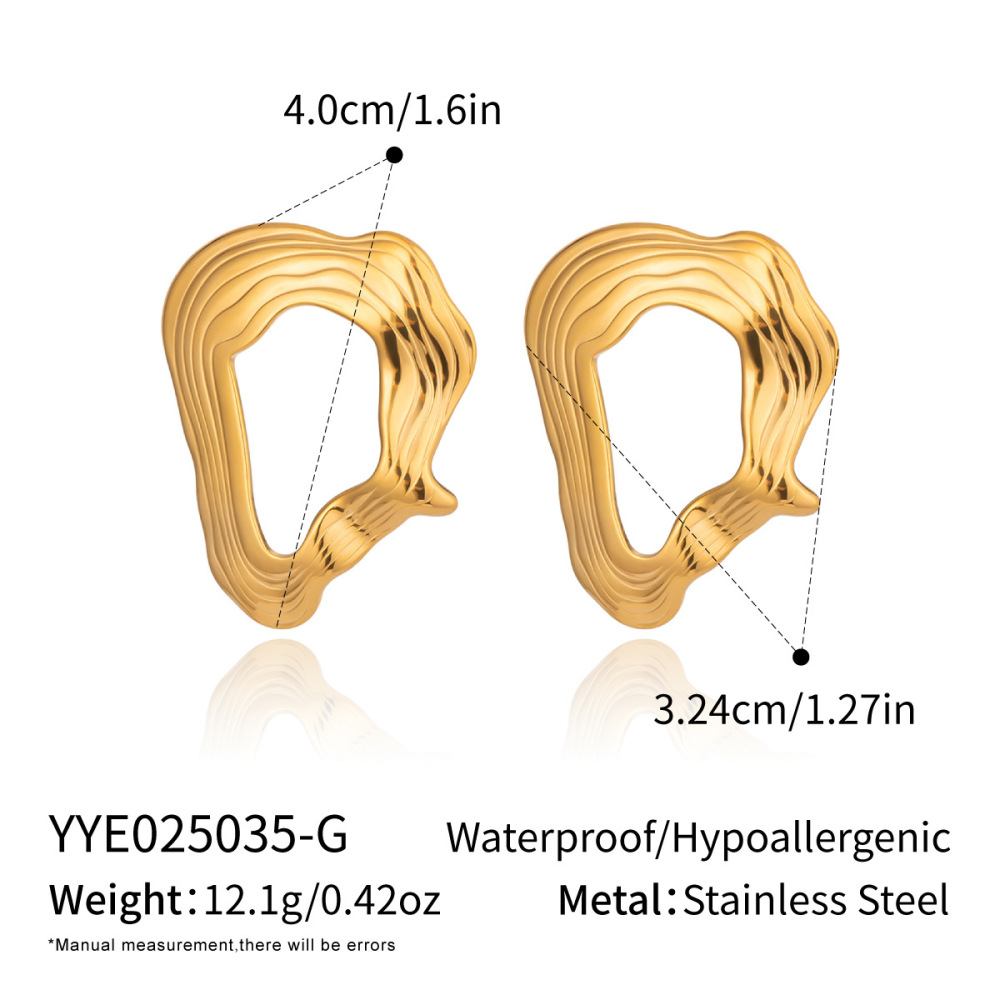 1 Paire De Boucles D'Oreilles À Clous En Acier Inoxydable De Forme Irrégulière, Étanches, Couleur Or 
