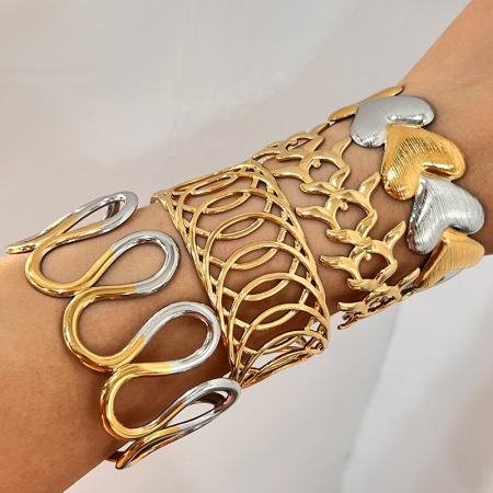 Bracelet Manchette En Acier Inoxydable Étanche En Forme De Cœur, 1 Pièce, Couleurs Assorties 2