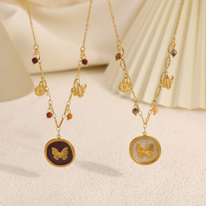 Collier Pendentif Papillon Rond En Acier Inoxydable Étanche Pour Femme (1 Pièce) h5 Image3