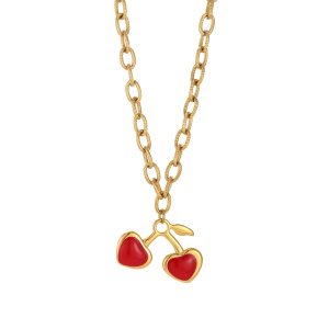 Collier Pendentif Femme En Acier Inoxydable Étanche, Motif Cœur Cerise, 1 Pièce, Série Rouge h5 Image6