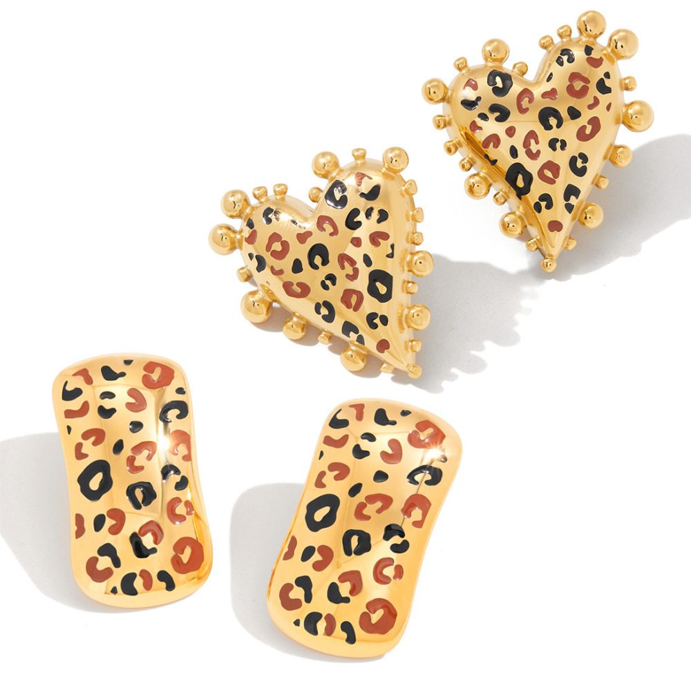 Ensembles De Bijoux Élégants Pour Femmes, En Acier Inoxydable Doré, Imprimé Léopard, Étanches. h5Image6