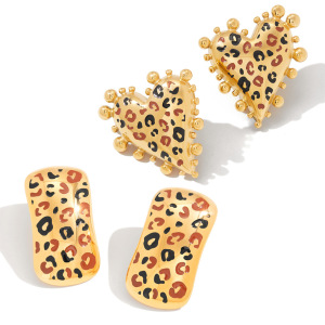 Ensembles De Bijoux Élégants Pour Femmes, En Acier Inoxydable Doré, Imprimé Léopard, Étanches. h5 Image6