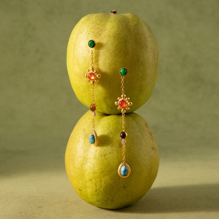 Boucles d'oreilles pendantes pour femme, en acier inoxydable polychrome, étanches, couleur or, avec pierre naturelle (1 paire). 2