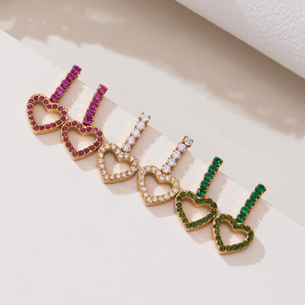 Ensembles De Bijoux Pour Femmes Sophisticated Heart En Acier Inoxydable Étanche Couleur Or Et Zircon h5Image5