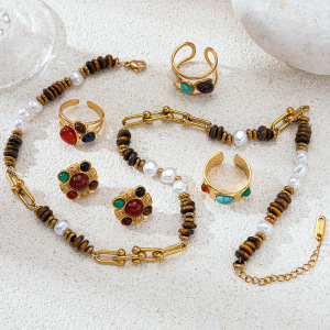 Ensemble De Colliers Pendentifs En Acier Inoxydable Étanches Avec Perles De Pierre Naturelle h5 Image3