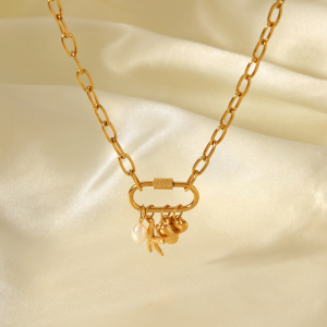 Collier Pendentif Océanique En Acier Inoxydable Étanche Couleur Or (1 Pièce) h5 Image4