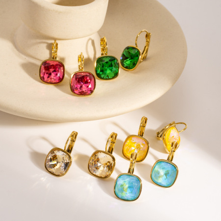 1 paire de boucles d'oreilles pendantes élégantes et luxueuses, rectangulaires, en acier inoxydable étanche et ornées de zircon. 2