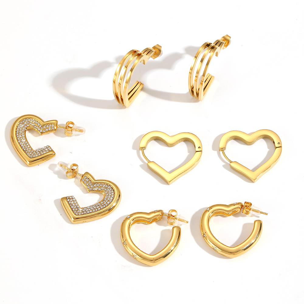 1 Paire De Boucles D'Oreilles Créoles En Acier Inoxydable Doré, Étanches, En Forme De Cœur Image3