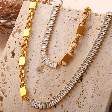 Ensemble de colliers en acier inoxydable de forme irrégulière, étanches, couleur or et zircon 2