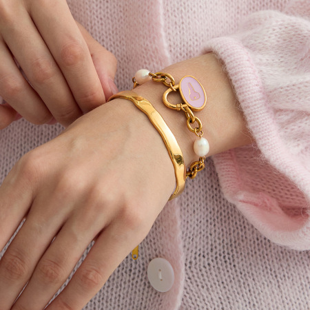 Bracelet à breloques pour femme, en acier inoxydable, étanche, couleur or, avec une jolie clé (1 pièce).