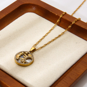 Collier Pendentif Femme Luxueux En Acier Inoxydable Étanche, Motif Soleil Et Lune, Orné D'Un Cercle Solaire. h5 Image2