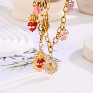 Collier Pendentif Femme En Acier Inoxydable Étanche, Motif Cœur Complexe (1 Pièce) h5 Image3