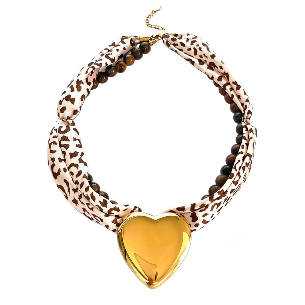 Collier 1 Pièce En Pierre Naturelle Et Perles De Verre À Motif Léopard Rétro 