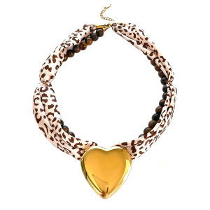 Collier 1 Pièce En Pierre Naturelle Et Perles De Verre À Motif Léopard Rétro h5 