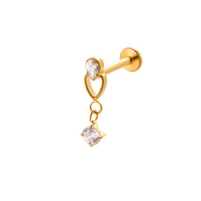 Boucles D'Oreilles Percées En Alliage De Titane Et Zircone Doré Pour Femme, 1 Pièce Image5