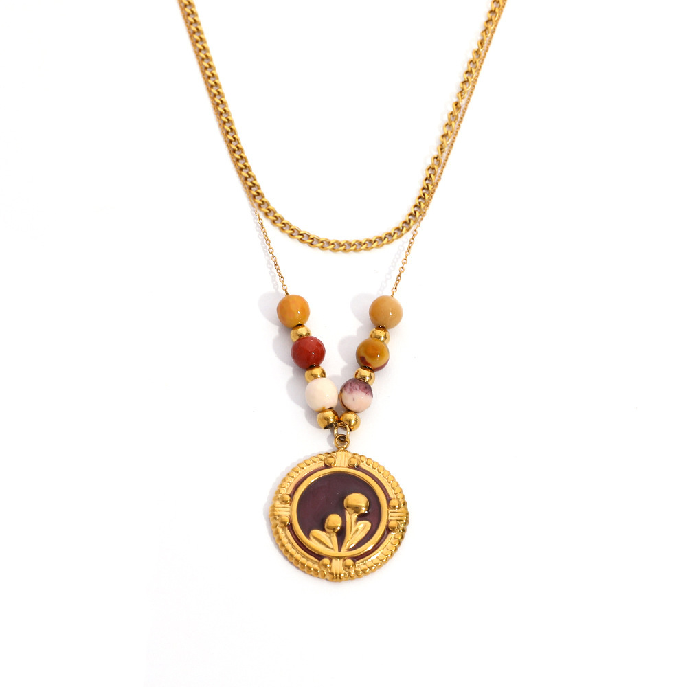 Collier Pendentif Femme Étanche En Acier Inoxydable, Motif Floral Simple (1 Pièce) h5Image4