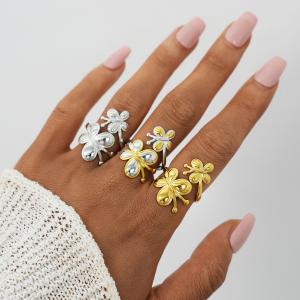 Bague Femme En Acier Inoxydable Doré, Motif Papillon Naturel (1 Pièce) h5 Image5