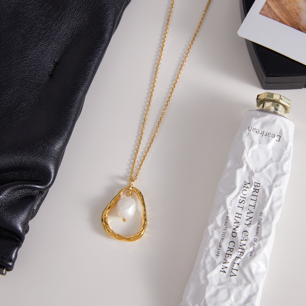 Collier Pendentif Femme En Acier Inoxydable Doré, Perle, Orné D'Une Goutte Romantique (1 Pièce) Image3
