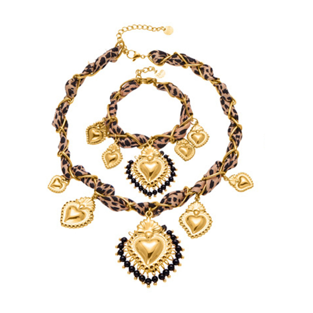 Ensembles De Bijoux Pour Femmes Vogue Heart En Acier Inoxydable, Étanches, Couleur Or Et Pierre Naturelle Image6
