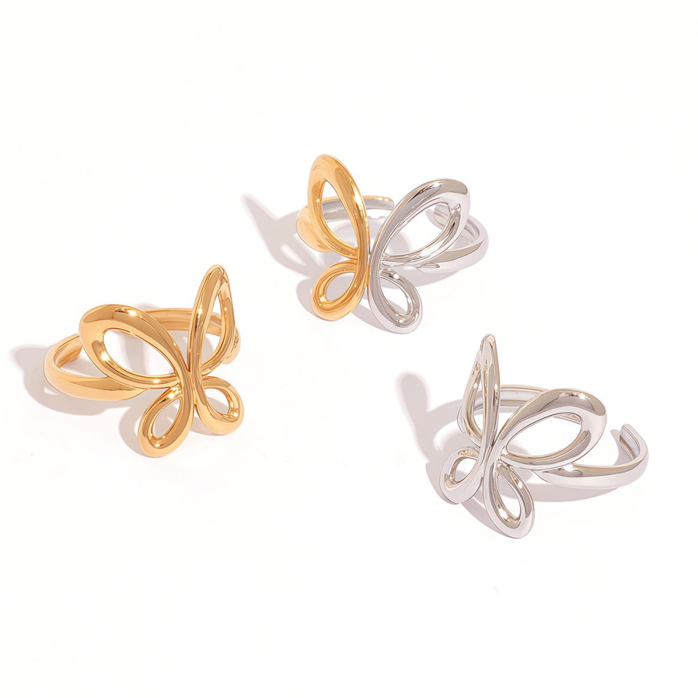 Bague Femme Rétro Papillon En Acier Inoxydable Étanche Couleur Or (1 Pièce) Image6