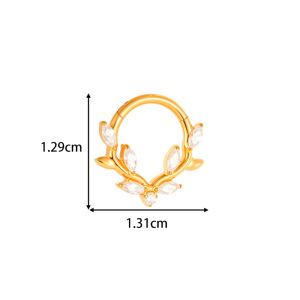 Boucles D'Oreilles Piercing Femme En Titane Et Zircon, Motif Feuille Simple (1 Pièce) h5 Image2