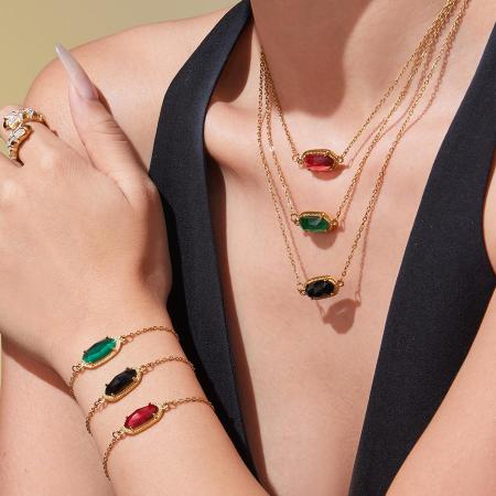 Magnifique ensemble de bijoux pour femmes, chaîne hexagonale en forme de fleur, en acier inoxydable étanche, couleur or et cristal.