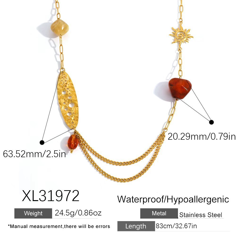 Collier Chaîne Étanche En Acier Inoxydable Ajouré, Motif Soleil, Pour Femme (1 Pièce) 