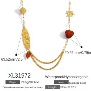 Collier Chaîne Étanche En Acier Inoxydable Ajouré, Motif Soleil, Pour Femme (1 Pièce) h5 