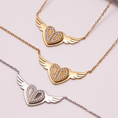 Collier pendentif femme romantique en acier inoxydable, couleur or, motif cœur et balançoires (1 pièce) 2