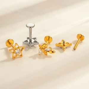 Boucles D'Oreilles Percées En Forme D'Étoile De Mer Brillante En Alliage De Titane Couleur Or Et Zircon Pour Femme h5 Image3