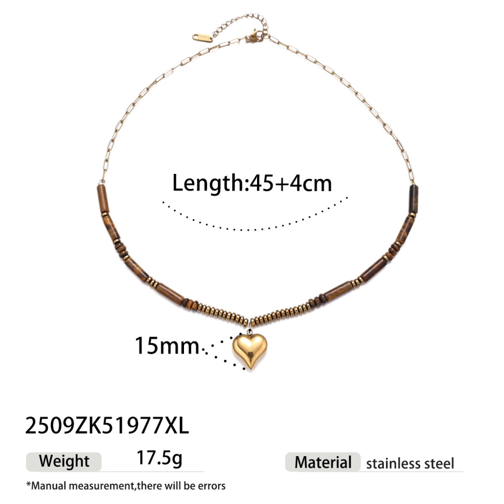 Ensemble De Colliers Pendentifs En Acier Inoxydable Étanches, En Forme De Cœur, Avec Perles De Pierre Naturelle 