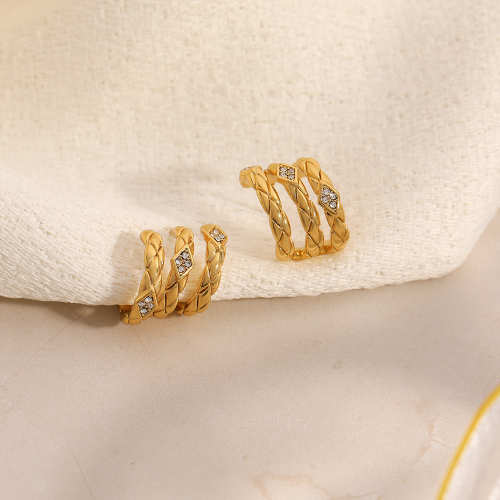 1 Paire De Boucles D'Oreilles Puces Pour Femme, En Acier Inoxydable Tissé Imperméable, Collection Simple Series Daily. Image4