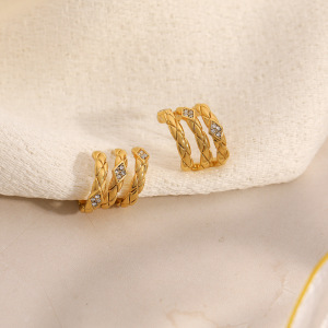 1 Paire De Boucles D'Oreilles Puces Pour Femme, En Acier Inoxydable Tissé Imperméable, Collection Simple Series Daily. h5 Image4
