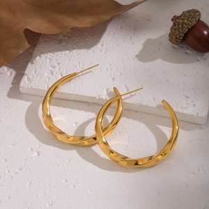 1 Paire De Boucles D'Oreilles Créoles Décontractées En Acier Inoxydable Étanche Couleur Or h5 Image3