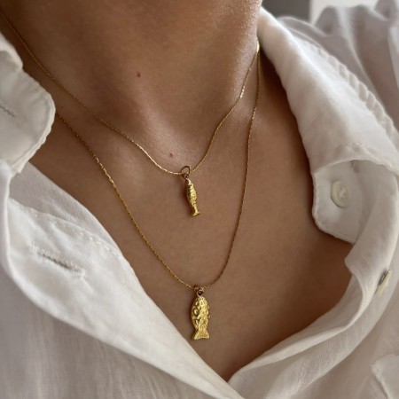 Collier pendentif en acier inoxydable doré, 1 pièce, en forme de poisson 2