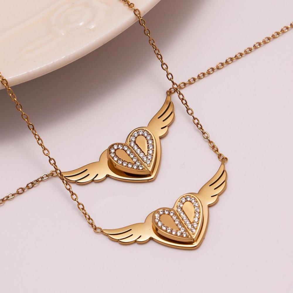 Collier Pendentif Femme Romantique En Acier Inoxydable, Couleur Or, Motif Cœur Et Balançoires (1 Pièce) Image6