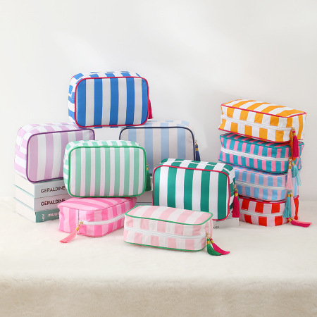 Trousse à maquillage rayée simple et décontractée pour femme (1 pièce) 2