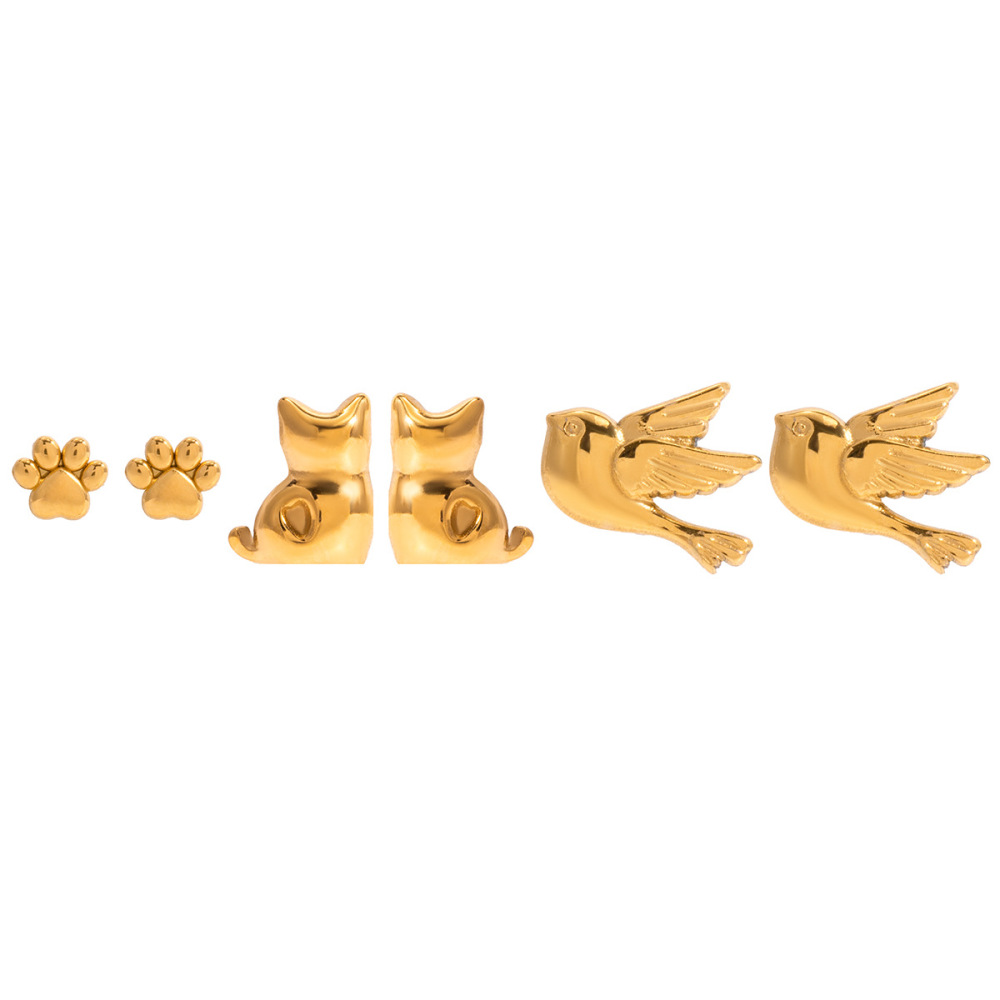 1 Paire De Boucles D'Oreilles Pour Femme, Motif Animaux Vifs, En Acier Inoxydable Étanche, Couleur Or 