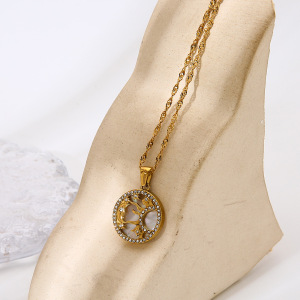 Collier Pendentif Femme Luxueux En Acier Inoxydable Étanche, Motif Soleil Et Lune, Orné D'Un Cercle Solaire. h5 Image4