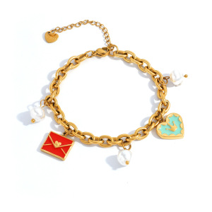Bracelet À Breloques Ethnique Quotidien En Forme De Cœur, En Acier Inoxydable Étanche, Pour Femme (1 Pièce). h5 Image3