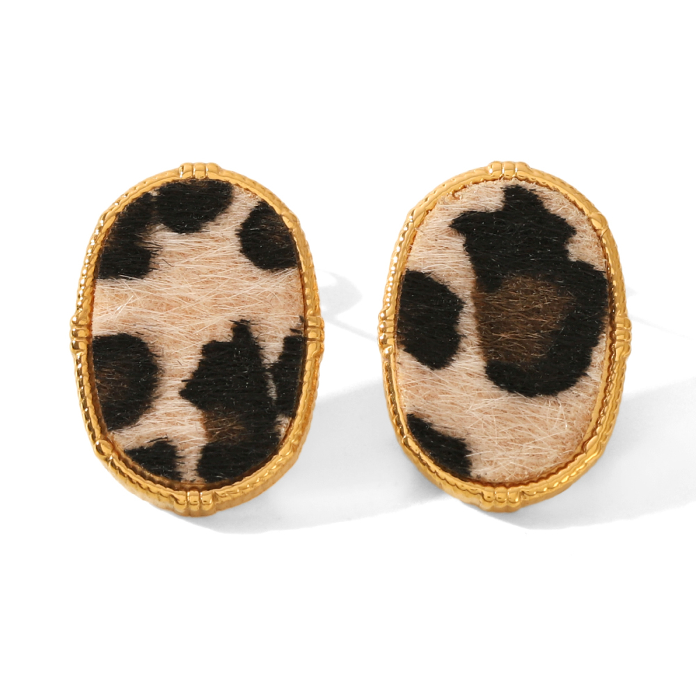 1 Paire De Boucles D'Oreilles À Clous En Acier Inoxydable Doré, Motif Léopard 